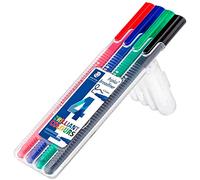 STAEDTLER 338 SB4 broadliner triplus (ergonomic triangular shape, dry safe, water-based ink, line width 0.8 mm, washable, stand-up box with 4 assorted colours)