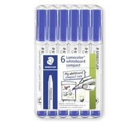 STAEDTLER 341 Compact Lumocolor Whiteboard Marker Pen - 1-2mm Bullet Tip - Dry Erase Markers - Wallet Pack of 6 Pens (Blue)