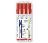 STAEDTLER 341 Compact Lumocolor Whiteboard Marker Pen - 1-2mm Bullet Tip - Dry Erase Markers - Wallet Pack of 4 Pens (Red)
