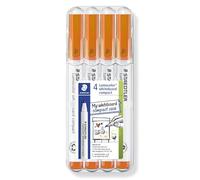 STAEDTLER 341 Compact Lumocolor Whiteboard Marker Pen - 1-2mm Bullet Tip - Dry Erase Markers - Wallet Pack of 4 Pens (Orange)