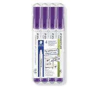 STAEDTLER 341 Compact Lumocolor Whiteboard Marker Pen - 1-2mm Bullet Tip - Dry Erase Markers - Wallet Pack of 4 Pens (Violet)