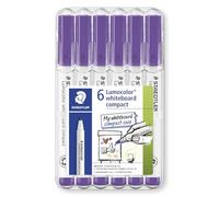 STAEDTLER 341 Compact Lumocolor Whiteboard Marker Pen - 1-2mm Bullet Tip - Dry Erase Markers - Wallet Pack of 6 Pens (Violet)