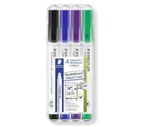 STAEDTLER 341 Compact Lumocolor Whiteboard Marker Pen - 1-2mm Bullet Tip - Dry Erase Markers - Wallet Pack of 4 Pens (Multicolor)