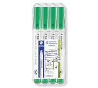 STAEDTLER 341 Compact Lumocolor Whiteboard Marker Pen - 1-2mm Bullet Tip - Dry Erase Markers - Wallet Pack of 4 Pens (Green)