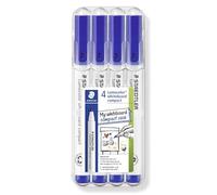 STAEDTLER 341 Compact Lumocolor Whiteboard Marker Pen - 1-2mm Bullet Tip - Dry Erase Markers - Wallet Pack of 4 Pens (Blue)