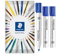STAEDTLER 351 Lumocolor Whiteboard Marker Bullet Tip Pen | 2.0mm Line Width | Dry Wipe Markers for Whiteboards | Fast Drying, Low Odour, Refillable Pens | Pack of 3 Pens (Blue)