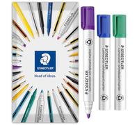 STAEDTLER 351 Lumocolor Whiteboard Marker Bullet Tip Pen | 2.0mm Line Width | Dry Wipe Markers for Whiteboards | Fast Drying, Low Odour, Refillable Pens | Pack of 3 Pens (Violet, Blue, Green)