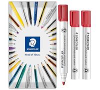 STAEDTLER 351 Lumocolor Whiteboard Marker Bullet Tip Pen | 2.0mm Line Width | Dry Wipe Markers for Whiteboards | Fast Drying, Low Odour, Refillable Pens | Pack of 3 Pens (Red)