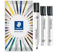 STAEDTLER 351 Lumocolor Whiteboard Marker Bullet Tip Pen | 2.0mm Line Width | Dry Wipe Markers for Whiteboards | Fast Drying, Low Odour, Refillable Pens | Pack of 3 Pens (Black)