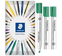 STAEDTLER 351 Lumocolor Whiteboard Marker Bullet Tip Pen | 2.0mm Line Width | Dry Wipe Markers for Whiteboards | Fast Drying, Low Odour, Refillable Pens | Pack of 3 Pens (Green)