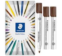 STAEDTLER 351 Lumocolor Whiteboard Marker Bullet Tip Pen | 2.0mm Line Width | Dry Wipe Markers for Whiteboards | Fast Drying, Low Odour, Refillable Pens | Pack of 3 Pens (Brown)