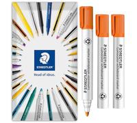 STAEDTLER 351 Lumocolor Whiteboard Marker Bullet Tip Pen | 2.0mm Line Width | Dry Wipe Markers for Whiteboards | Fast Drying, Low Odour, Refillable Pens | Pack of 3 Pens (Orange)
