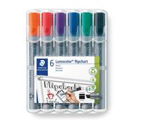 STAEDTLER 356 B WP6 Lumocolor Flipchart Markers, Chisel Tip 2-5mm Line Width - Assorted Colours (Pack of 6)