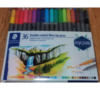 STAEDTLER 3200 TB36 Design Journey Double-Ended Fibre-Tip Pens with Thin & Wide Nibs - Assorted Colours (Pack of 36)