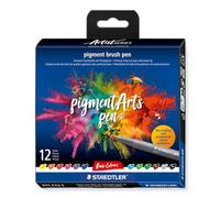 STAEDTLER 371 C12-1 Pigment Arts Brush Pen - Assorted Basic Colours (Pack of 12)