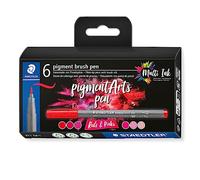 STAEDTLER 371 C6-1 Pigment Arts Brush Pen - Assorted Red & Pink Colours (Pack of 6)