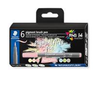 STAEDTLER 371 C6-10 Pigment Arts Brush Pen - Assorted Pastel Colours (Pack of 6)
