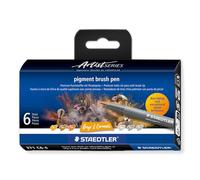 STAEDTLER 371 C6-4 Pigment Arts Brush Pen - Assorted Grey & Caramel Colours (Pack of 6)