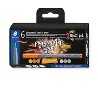 STAEDTLER 371 C6-4 Pigment Arts Brush Pen - Assorted Grey & Caramel Colours (Pack of 6)