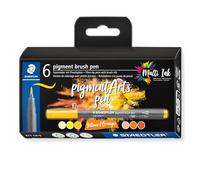 STAEDTLER 371 C6-5 Pigment Arts Brush Pen - Assorted Yellow & Orange Colours (Pack of 6)