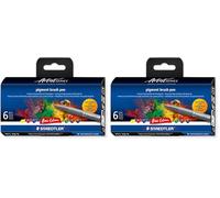 STAEDTLER 371 C6-9 Pigment Arts Brush Pen - Assorted Basic Colours (Pack of 12)