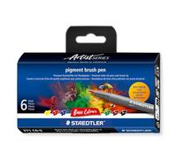 STAEDTLER 371 C6-9 Pigment Arts Brush Pen - Assorted Basic Colours (Pack of 6)