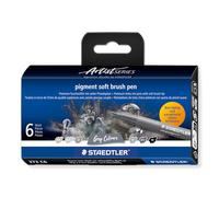 STAEDTLER 372 C6 Pigment Arts Soft Brush Pen - Assorted Grey Colours (Pack of 6)