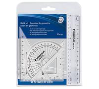 STAEDTLER 4-Piece Math Set - 6" Ruler, Protractor, 45° & 60° Triangles - Clear Plastic - Precision Construction