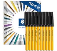 STAEDTLER 430F Stick Ballpoint Fine Pens Pack of 20 Black | 0.3mm Fine Point in Envelope Packaging, Smooth, for Writing, Drawing, Studying