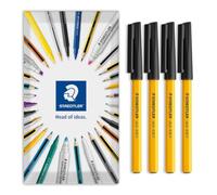 STAEDTLER 430F Stick Ballpoint Fine Pens Pack of 4 Black | Smooth, 0.3mm Nib, for Writing, Drawing, Studying