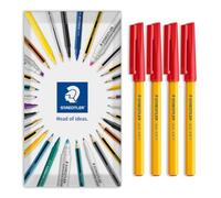 STAEDTLER 430F Stick Ballpoint Fine Pens Pack of 4 Red | Smooth, 0.3mm Nib, for Writing, Drawing, Studying