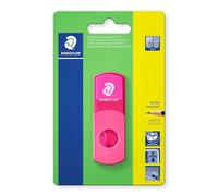 Staedtler 511SEF20BK Neon Pink Pencil Sharpener with Eraser, Phthalate and Latex Free, for Standard Size Pens, Resealable, 2 in 1 Sharpener on Blister Card