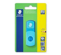 STAEDTLER 511SEF30BK Neon Turquoise Pencil Sharpener with Eraser, Phthalate and Latex Free, for Standard Size Pens, Resealable, 2 in 1 Sharpener on Blister Card