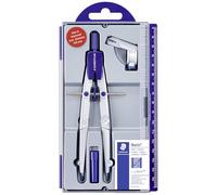 STAEDTLER 550 01 Noris School Compass with Centre Wheel, Universal Adapter and Lead Box (350 mm Diameter), Blue / Silver