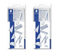 STAEDTLER 557 10 Noris Maths Set with Storage Tin - including Compass, Ruler, Protractor and Set Squares - Pack of 2