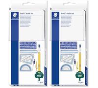 STAEDTLER 557 11 Noris Maths Set with Storage Tin (11 Pieces including Compass, Ruler, Protractor and Set Squares) (Pack of 2)
