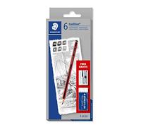 STAEDTLER 61 110 C6 Tradition Graphite Pencil for Drawing & Sketching - Assorted Degrees (6 Pencils + FREE Sharpener & Eraser)