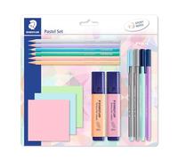 61 SBK2 PA Pastel mixed stationery set with colouring pencils, triplus fineliners, triplus fibre-tips, highlighters and sticky notepads, 61 SBK2 PAST