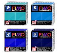 Staedtler 8004 FIMO Professional Oven-Hardening Polymer Modelling Clay - Pack of 4 x 85g Blocks - Blue Tones