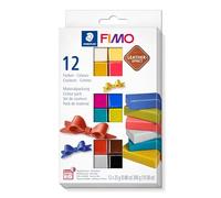 STAEDTLER 8013 C12-2ST Leather Effect Oven Hardening Modelling Clay, MultiColoured, 12 Half Blocks