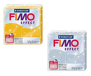 STAEDTLER 8020 AMZ 02 Fimo Effect Glitter Modelling Clay 2 Blocks 57 g Yellow/Silver