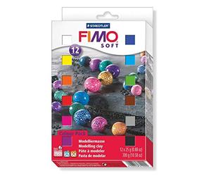 Staedtler 8023 01 Fimo Soft Oven Hardening Modelling Clay - Assorted Colours, 12 x 25 g Half Blocks
