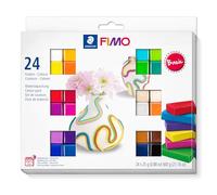 STAEDTLER 8023 C24-1 FIMO Soft Oven Hardening Polymer Modelling Clay - Basic Assorted Colours (Pack of 24 x 25g Blocks)