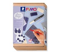 STAEDTLER 8025 HTC2 FIMO Oven-Hardening Polymer Modelling Clay - How-to-Create-Set, Denim Effect (Pack of 8 Pieces Including FIMO Soft Blocks and Accessories)