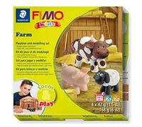 STAEDTLER 8034 01 LZ FIMO Kids Form&Play Playtime & Modelling Polymer Clay Set - "Farm" (Pack of 4 Blocks, Stickers, Modelling Tools & Background Scene)
