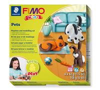 STAEDTLER 8034 02 LZ FIMO Kids Form&Play Playtime & Modelling Polymer Clay Set - "Pets" (Pack of 4 Blocks, Stickers, Modelling Tools & Background Scene)