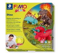 STAEDTLER 8034 07 LZ FIMO Kids Form&Play Playtime & Modelling Polymer Clay Set - "Dino" (Pack of 4 Blocks, Stickers, Modelling Tools & Background Scene)