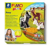 STAEDTLER 8034 08 LZ FIMO Kids Form&Play Playtime & Modelling Polymer Clay Set - "Pony" (Pack of 4 Blocks, Stickers, Modelling Tools & Background Scene)