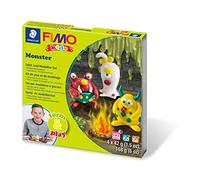 Staedtler 8034 11 LY Fimo Kids Shape & Play Set Monster (Super Soft, Oven Hardening Clay, Easy Instructions, Resealable Box, Set of 4 Fimo Blocks, 1 Modelling Stick and 1 Play Backdrop)