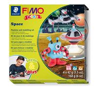 STAEDTLER 8034 17 LZ FIMO Kids Form&Play Playtime & Modelling Polymer Clay Set - "Space Monsters" (Pack of 4 Blocks, Stickers, Modelling Tools & Background Scene)